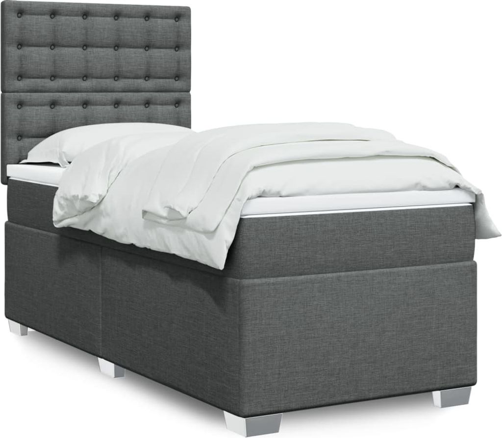 Möbel Boxspringbett mit Matratze Dunkelgrau 80x200 cm Stoff - Polsterbett 3290330