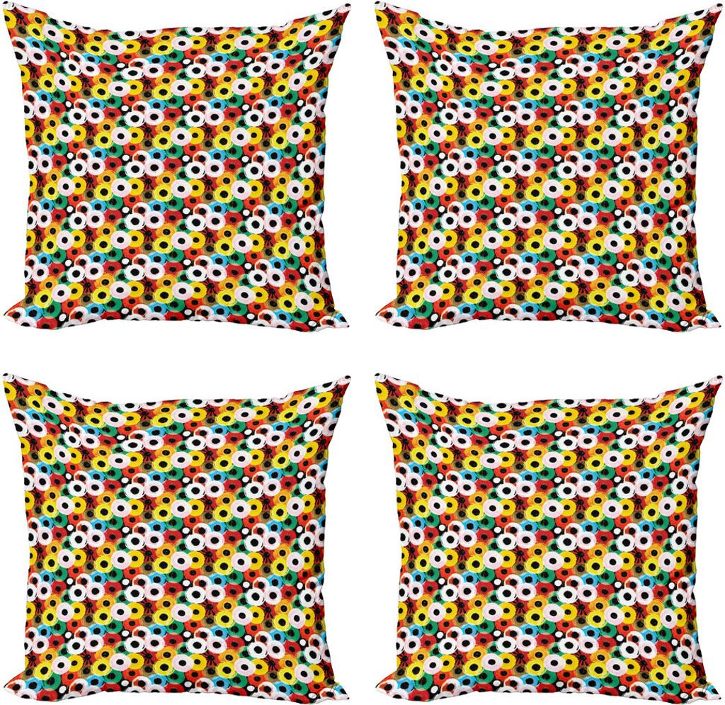ABAKUHAUS Retro Kissenbezug Set (4 Stück), Vivid Ring Records Schallplatten Kunst, Moderner Doppelseitiger Digitaldruck, 50 cm x 50 cm, Mehrfarbig