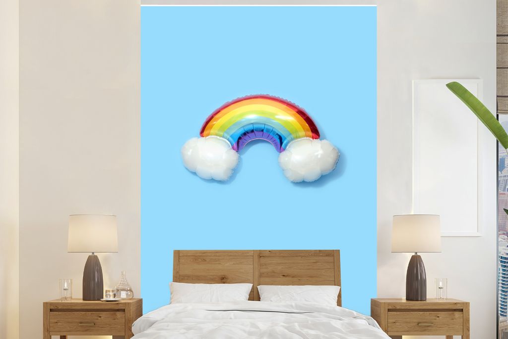 MuchoWow Fototapete für Wohnzimmer oder Schlafzimmer Wandtapete Vinyl Motivtapete Ein Regenbogen aus flauschigen Wolken - 170x260 cm - Wohnzimme...