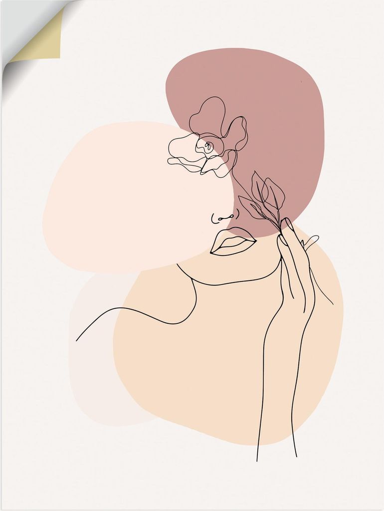 ARTland Wandbild, selbstklebend Line Art Frau mit Blume Größe: 60x80 cm