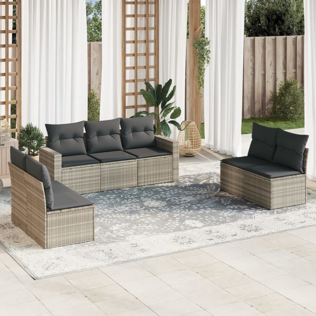 Maison Exclusive - 7-tlg. Garten-Sofagarnitur mit Kissen Hellgrau Poly Rattan