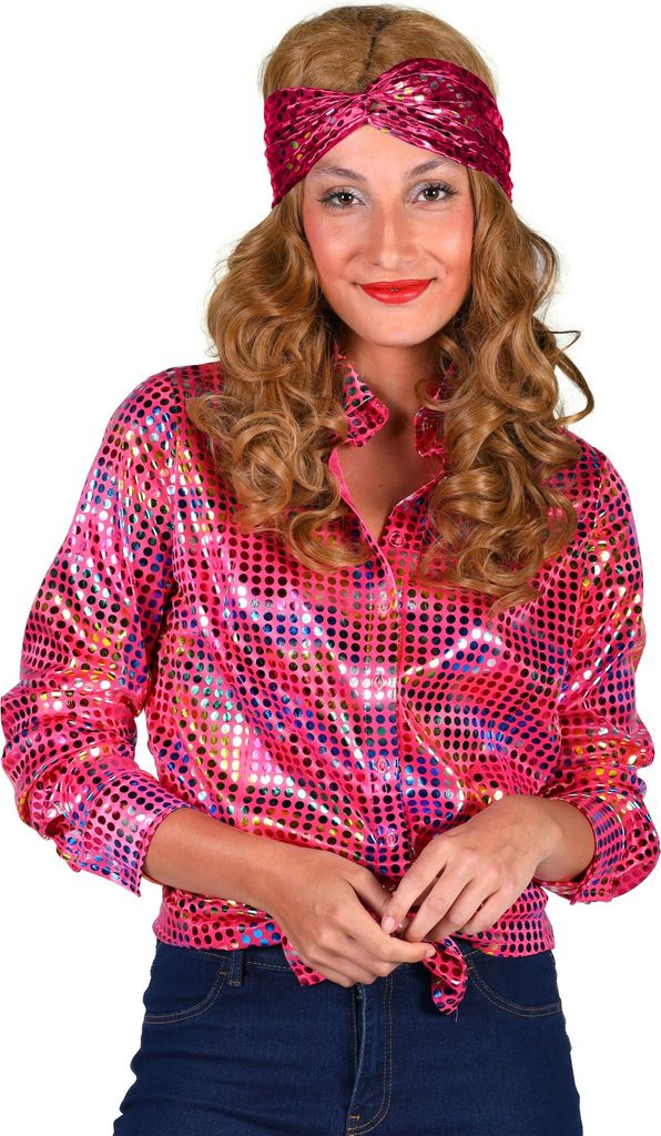 Bluse Disco 70er pink, Groesse:XS