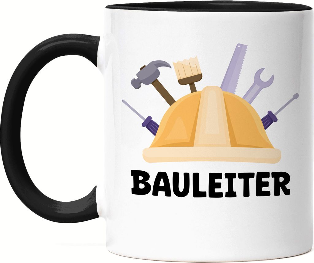 Bauleiter Tasse Schwarz Bau Bauherr Werkzeug Gebäude Baustelle Arbeit Auftrag Job Bauarbeiter Mitarbeiter Bauleitung