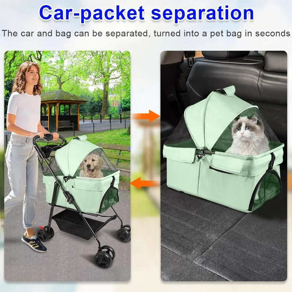 Poussette pour chien pliable et légère Olive - Modèle Compact 4 Roues