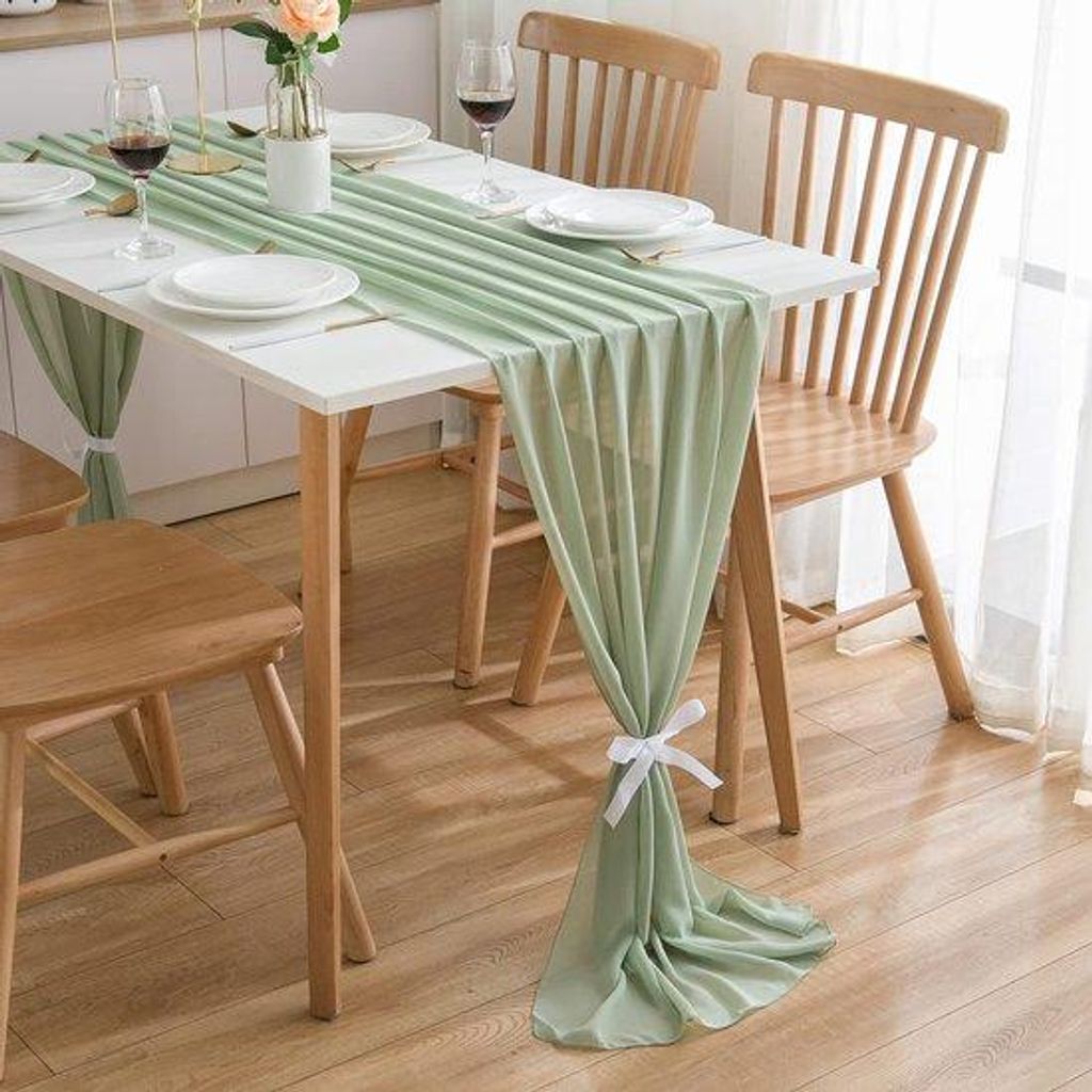 Große Chiffon Tischdecke für Hochzeiten, 70x300 cm, grün, waschbar