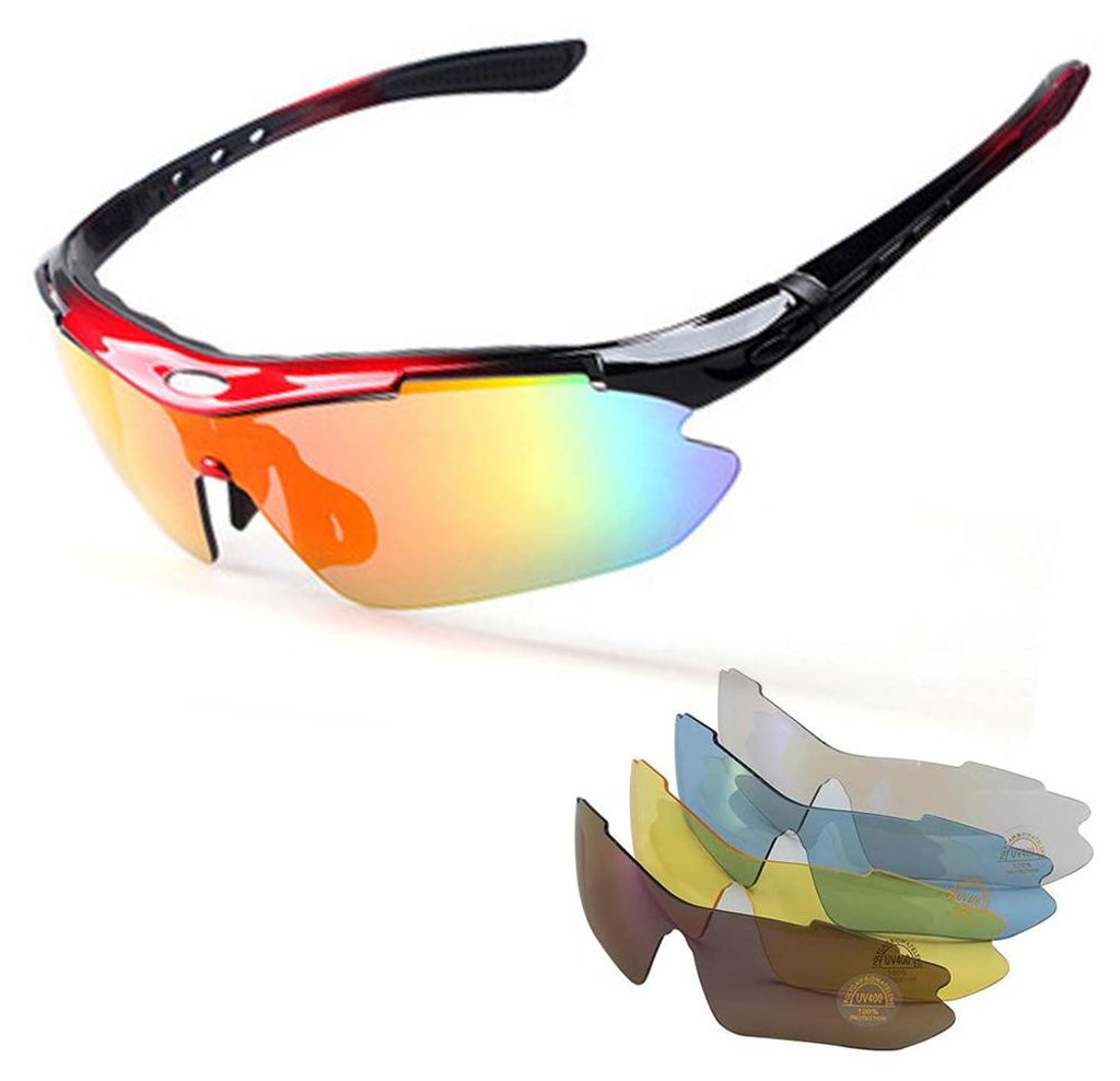 Sport-Sonnenbrille mit polarisiertem UV400-Schutz und 5 austauschbaren Gläsern für Radfahren und Autofahren