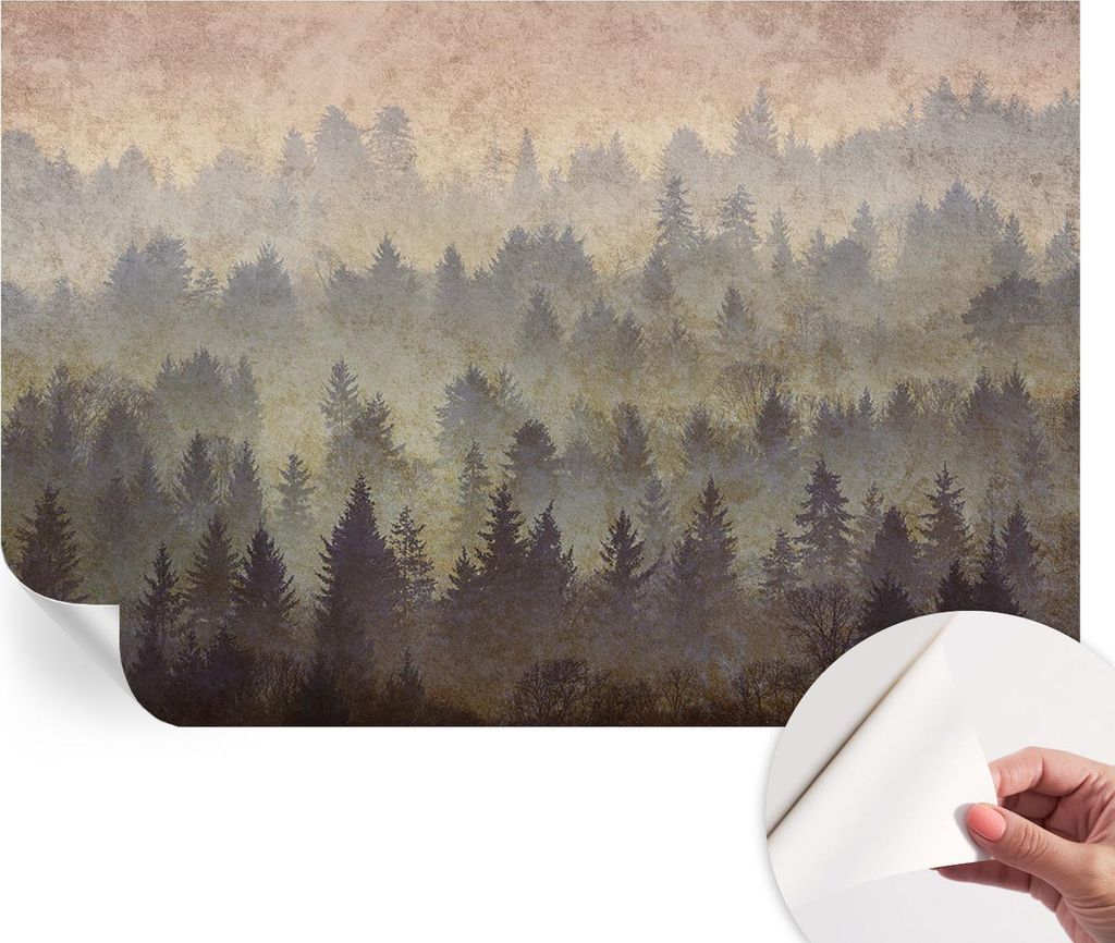 Selbstklebende Wandtapete - Dekorative Tapete für Wohnzimmer - Klebefolie für Wandbilder - Tapetenfolie für Wanddekoration - 104x70 cm - Waldnebel