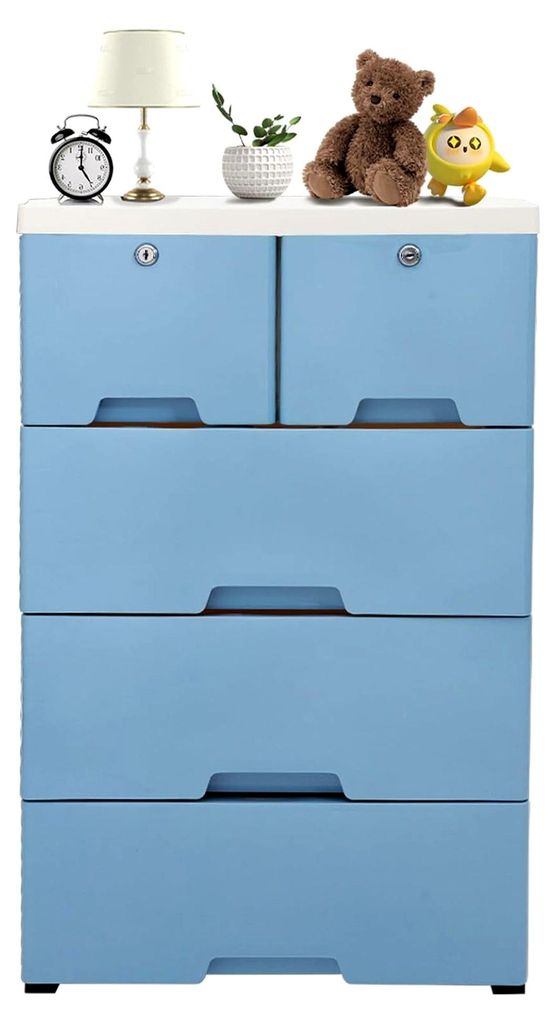 Kunststoffkommode, 6-stöckiger Aufbewahrungsschrank mit Schubladen, mobiler Schubladenschrank mit vier Rollen, abschließbare Schränke, 50x35x102...