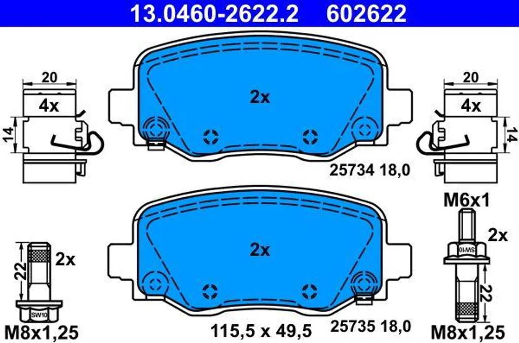 Plaquettes de frein ATE 13.0460-2622.2 pour Cherokee OE 68225301AA