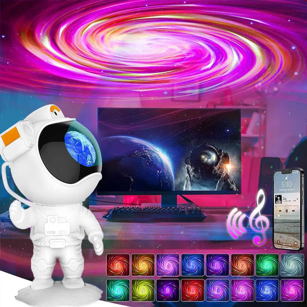 Astronaut Sternenhimmel Projektor Mit Bluetooth Lautsprecher 32 Lichteffekten, Nachtlicht Polarlicht Lampe Kinder Erwachsene Party Schlafzimmer Deko