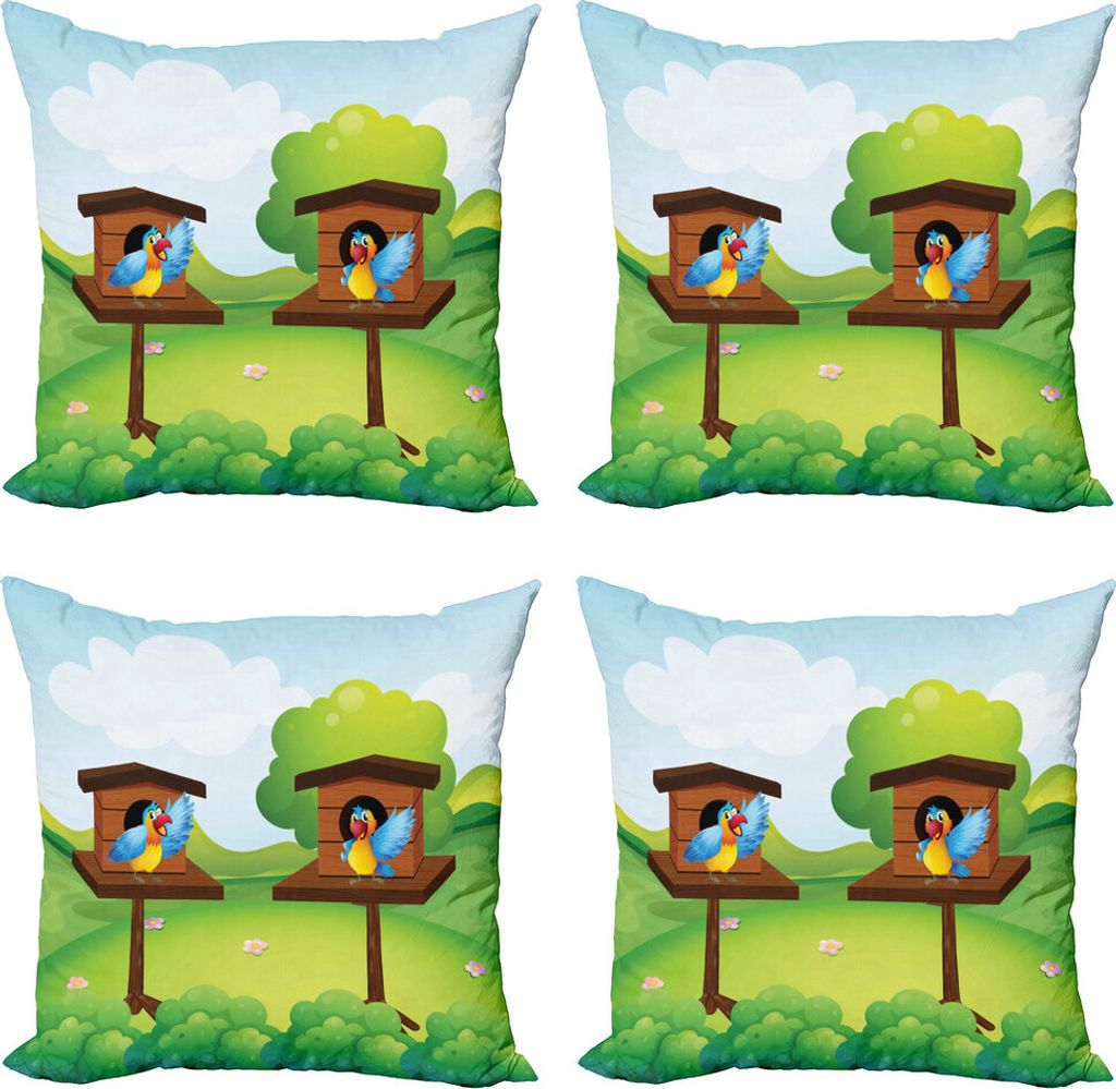 ABAKUHAUS Voliere Kissenbezug Set (4 Stück), Winged Tiere Nest, Moderner Doppelseitiger Digitaldruck, 60 cm x 60 cm, Lime Green Multicolor