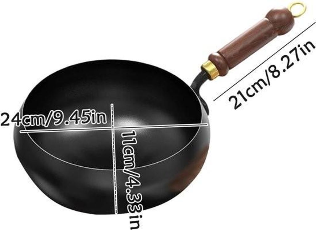 Handgeschmiedete japanische Antihaftpfanne – 24 cm – Unbeschichteter Edelstahl – Geeignet für offenes Kochen, Gasherde und Induktionskochfel...