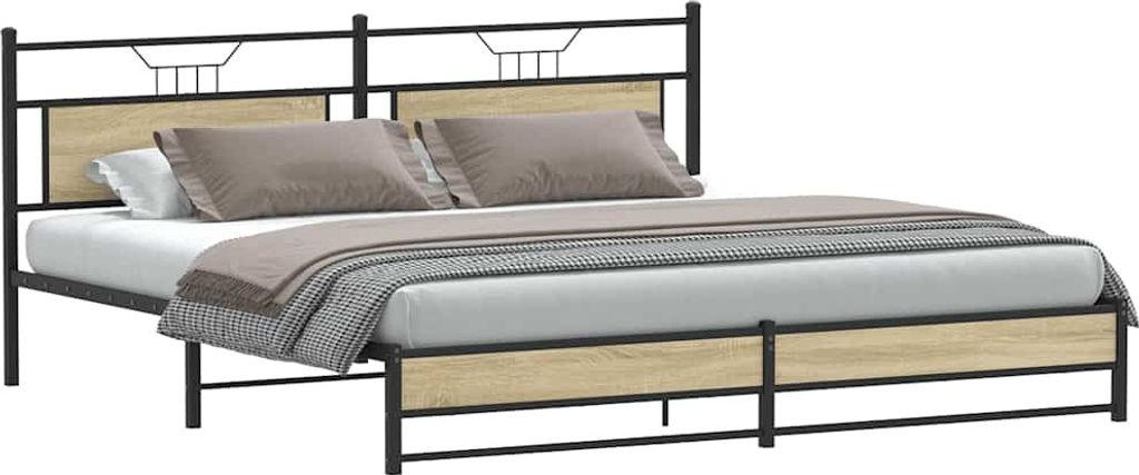 "2026 Aktion"Metallbett - CLORIS - Doppelbett - Robust und langlebig - ohne Matratze Sonoma-Eiche 200x200 cm - Einfache Montage - - DEMöbel8925725