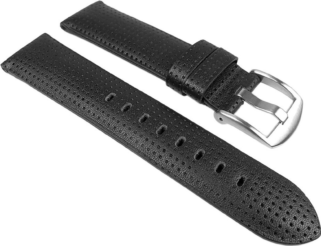 Style-Chrono Ersatzband Uhrenarmband Leder Band schwarz ohne Naht 24866S, Stegbreite:22mm