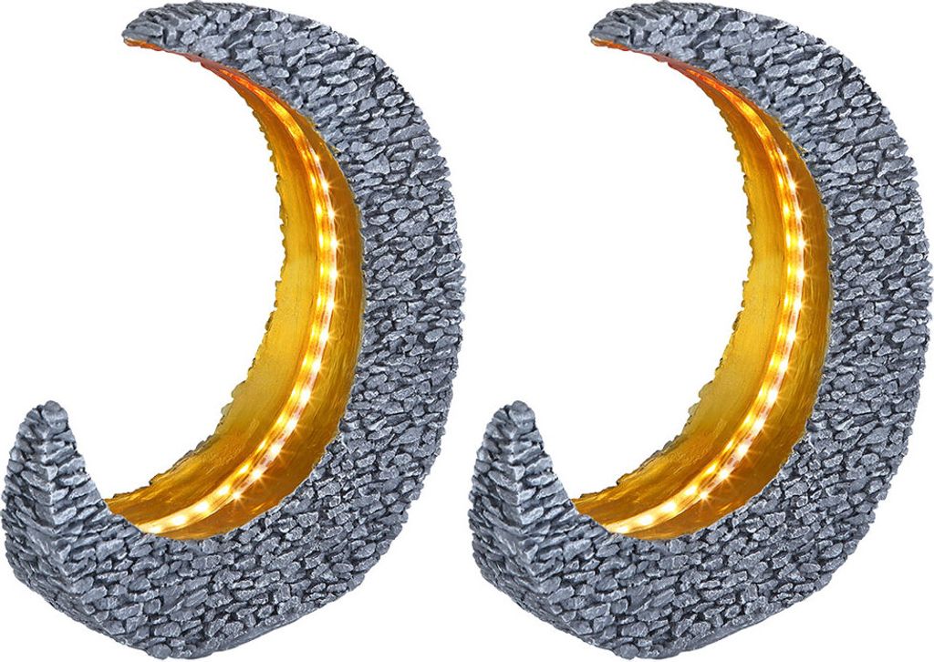 2er Set LED Solarleuchte, Mond Design, steingrau, H 31 cm