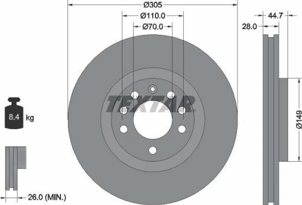 Disque de frein haute teneur en carbone TEXTAR 92155403 OE 51757229