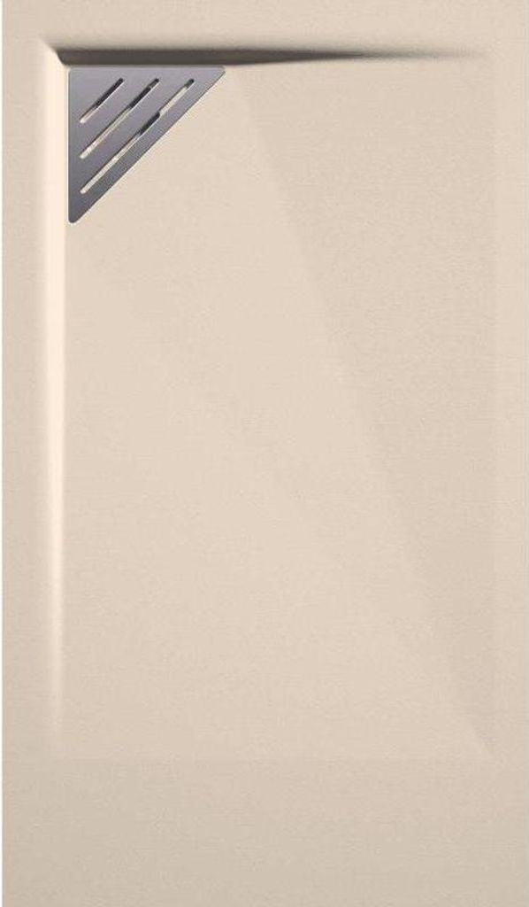 Mineralguss-Duschwanne extra flach TRINITY in CREME 70x90 cm Ablaufschutz in Chrom