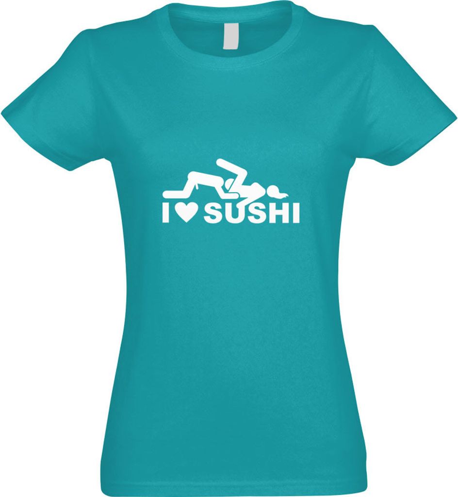 Kiwistar - T-Shirt tailliert - Damen - türkis - I Love Sushi Motiv2 - mit Motiv Bedruckt - Funshirt Design - Sport - Freizeit - Damen - L