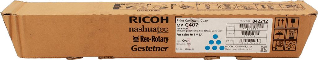 Ricoh 842212 Tonerkartusche Cyan 8.000 Seiten für Ricoh Aficio MP C407