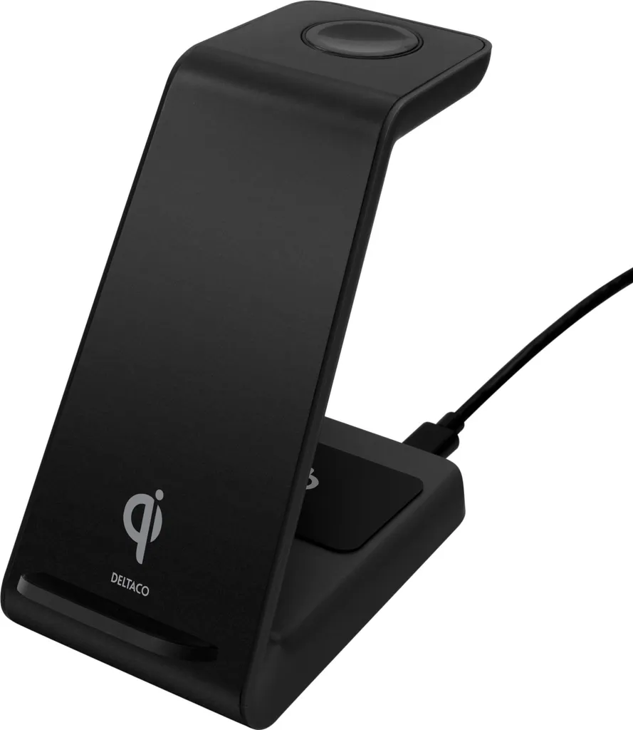 Station de charge induction 3-en-1 noir compatible smartphone et Qi