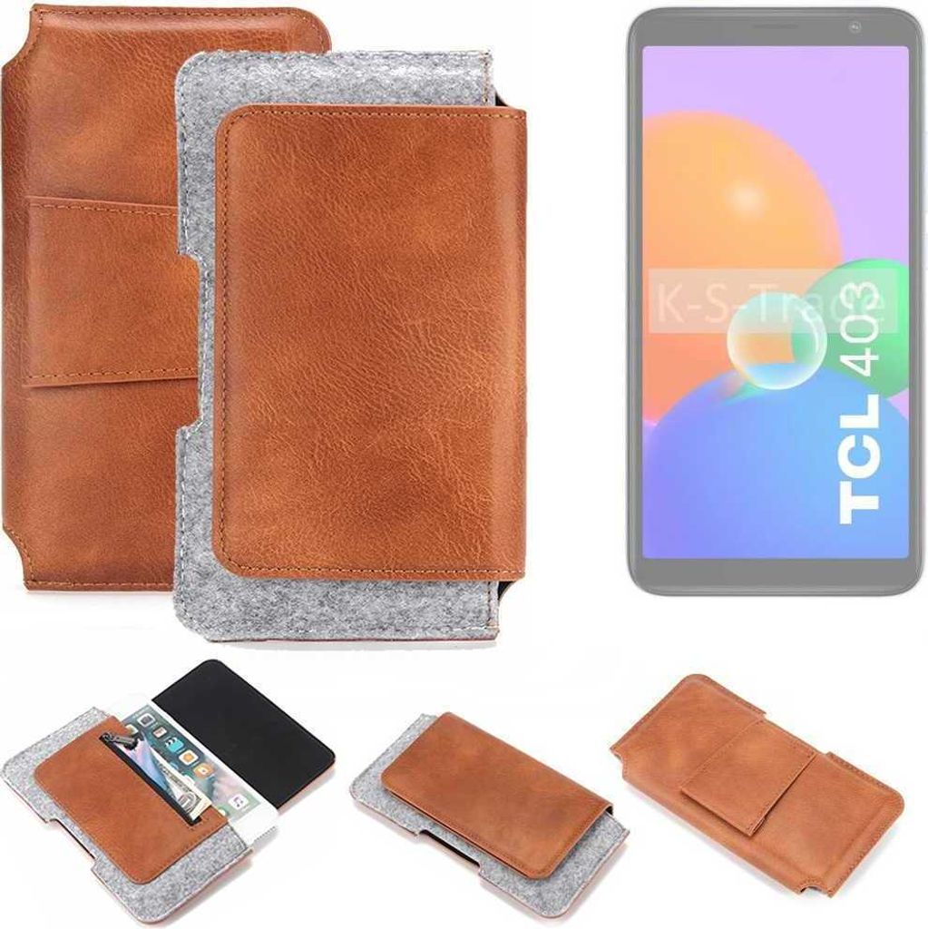 K-S-Trade Handyhülle Schutzhülle kompatibel mit TCL 403 Gürteltasche Holster Gürtel Tasche Smartphone Tasche Handy Hülle Polyurethan+ Filz, br...