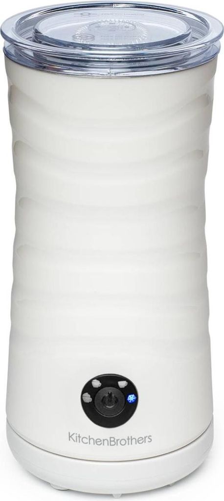 KitchenBrothers Elektrischer Milchaufschäumer - 4-in-1 - Milchquirl - 240 ML - Praktischer Milchschäumer - Weiß