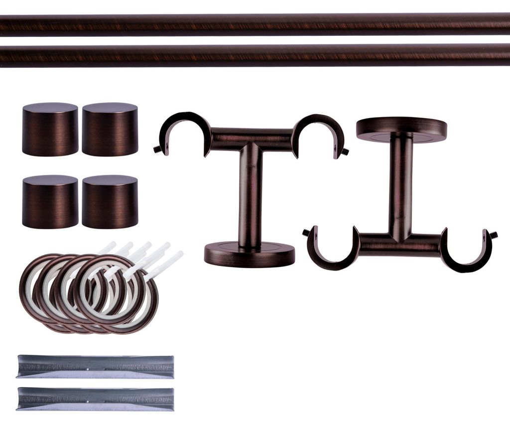 Victoria M. Gardinenstange Set, 2-läufig, 19 mm, 180 cm, rot-bronze + Decke, Kappe, Ring Komplettset mit Halterungen & Endstücke, Vorhangstan...