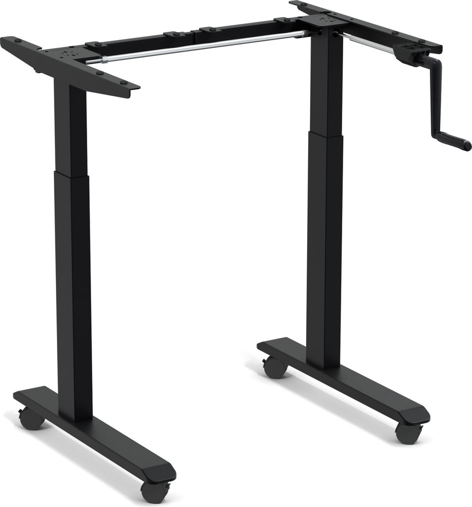 Worktrainer - StudyDesk - Kleiner Handkurbel Höhenverstellbarer Schreibtisch - Höhe 60,8 - 106 cm - Breite 75 - 110 cm - Mobil - Schwarz