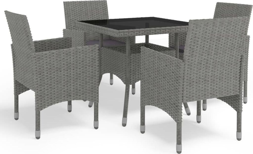 The Living Store 5-tlg. Garten-Essgruppe Grau Poly Rattan und Glas