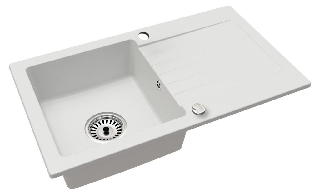 Granitspüle 75x43,5 cm Weiß – Beidseitig montierbare Produktbild 