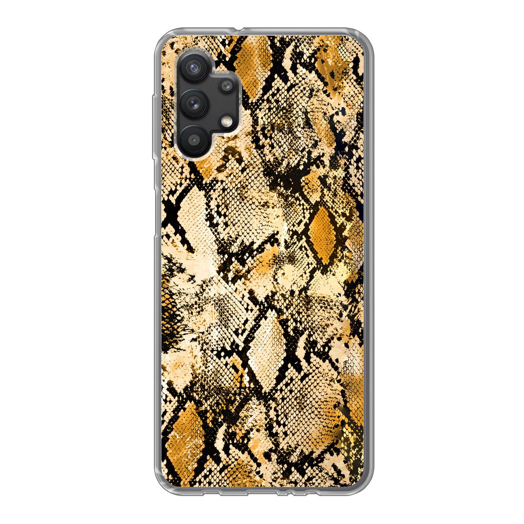 MuchoWow Handyhülle Schutzhülle Hülle für Samsung Galaxy A32 5G Tiermuster - Schlange - Gold - Schwarz Silikon Softcase Handy Hülle - Softcase
