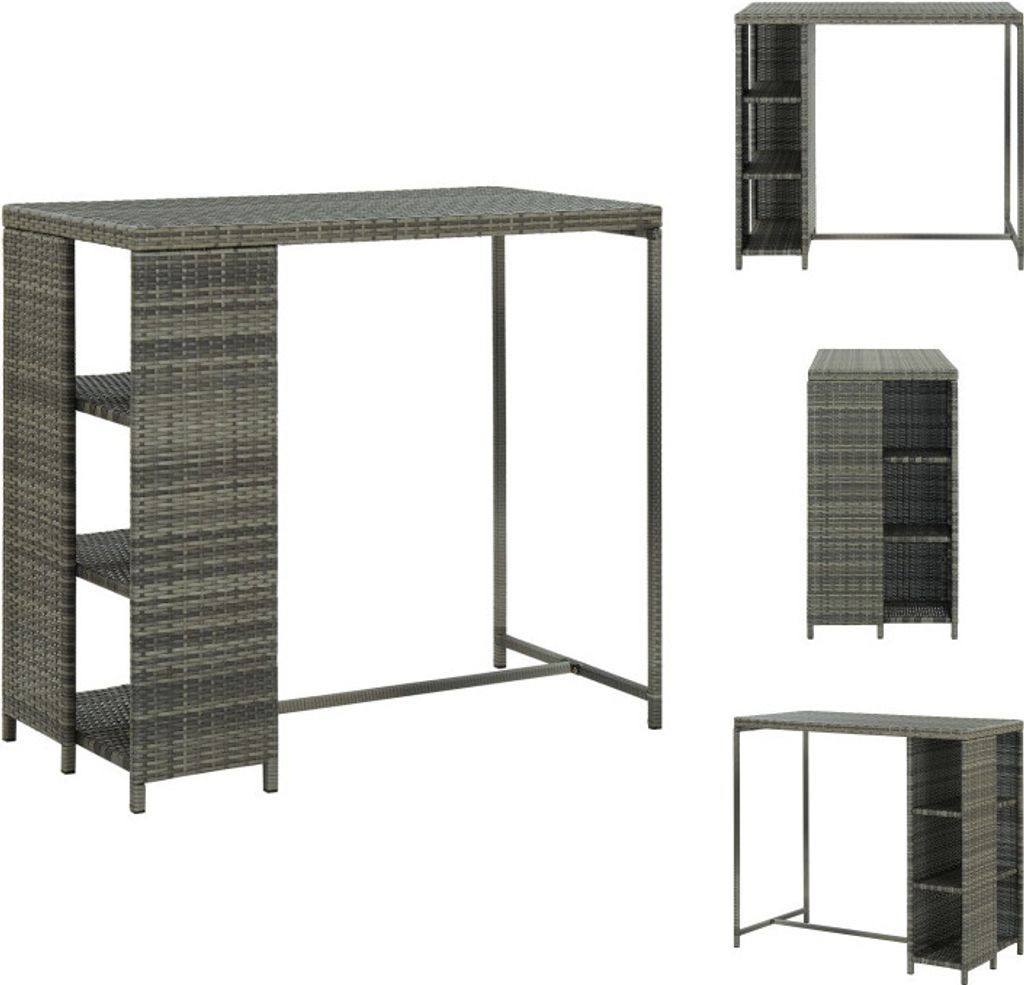 vidaXL Bartisch mit Regal Grau 120x60x110 cm Poly Rattan - Esstische