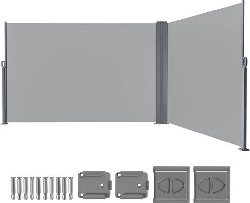 Reißbares Sonnensegel - Doppelte Seitenwand - 180x600 cm - Einziehbar - Garten - Zelt - Sonnenschirm - Schatten - Terrasse - Sonnenbeschattung - grau