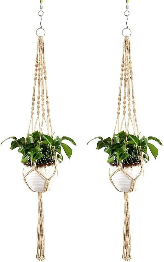Suspensions pour plantes en macramé en corde de jute naturelle - 2 pièces