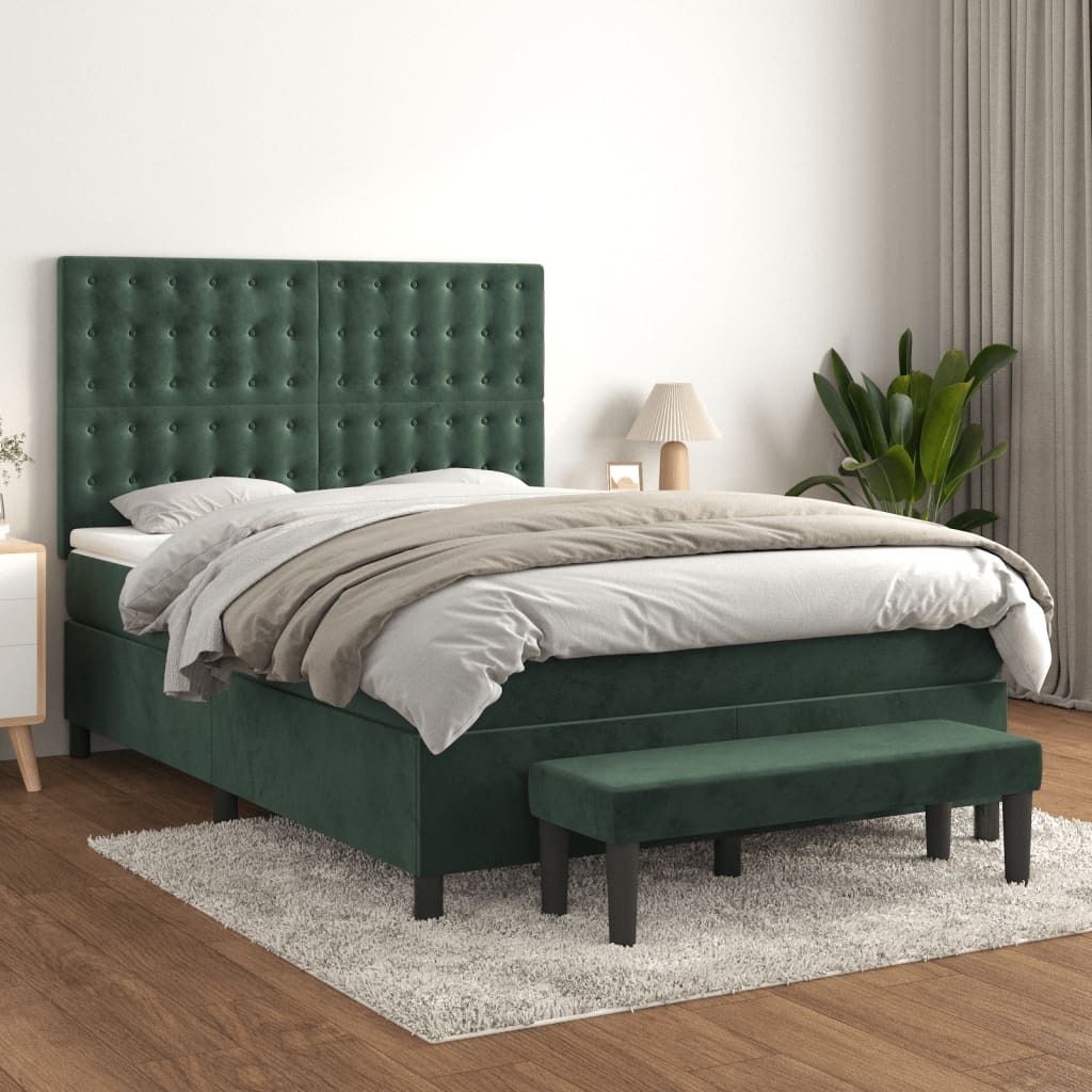 Maison Exclusive - Boxspringbett mit Matratze Dunkelgrün 140x190 cm Samt