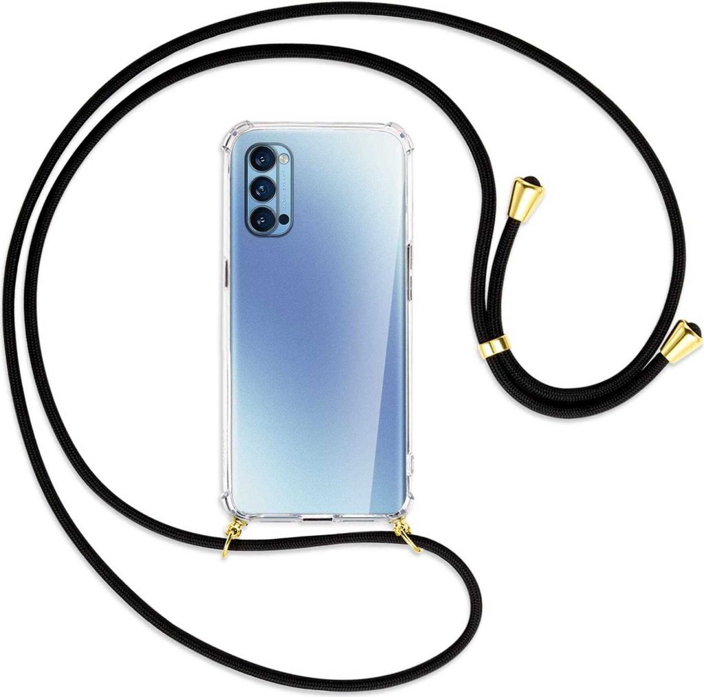 Handykette Backcover-Schutzhülle mit Band (Metall goldfarben) für Oppo Reno4 Pro 5G - schwarz