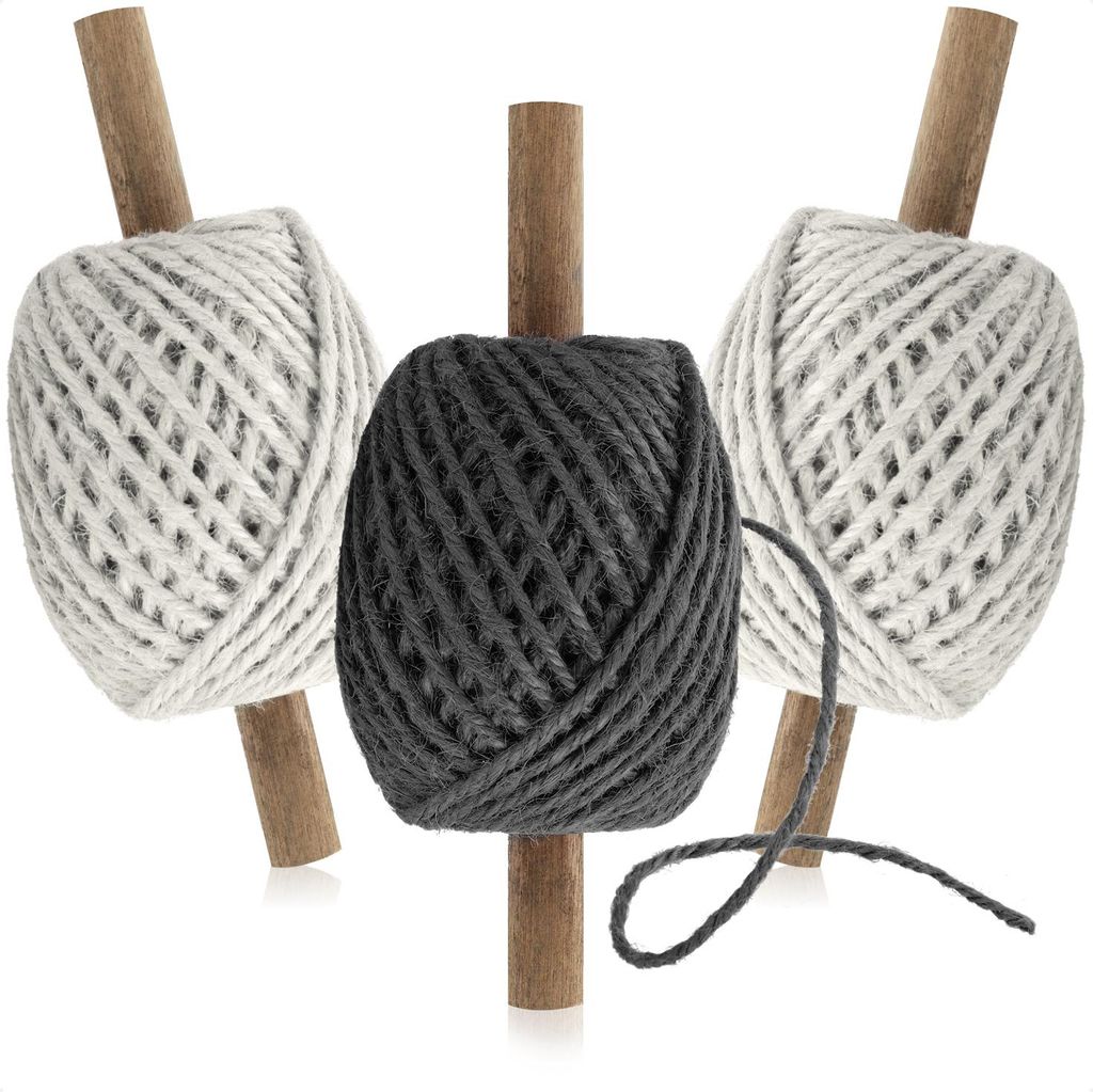 com-four 3x Bastelschnur auf Holzrolle - hochwertiges Set Geschenkschnur