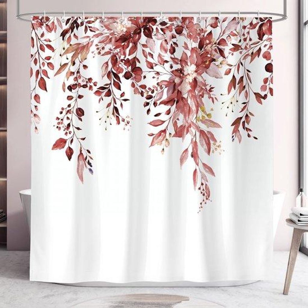 Unyqoos wasserdichter Duschvorhang mit botanischem Muster und Edelstahlringen 180x180