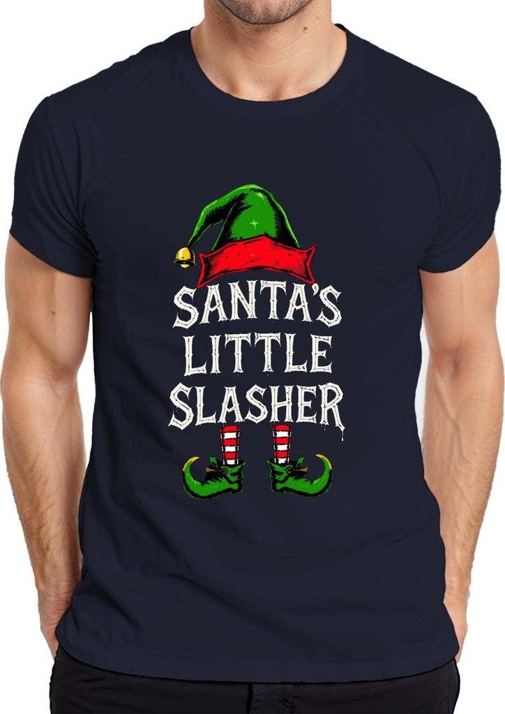 Santa's Little Slasher Weihnachten Elf Horror Gruselig Geschenk Herren T-Shirt, Navy, L