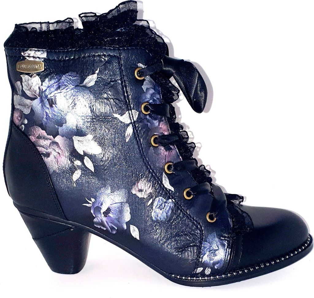 LAURA VITA Schnürstiefelette Alcizeeo 78 dorian schwarz-grau-multi geblümt mit Zipper und kleinem Trichterabsatz, Lederinnensohle, Weite G, Grö...