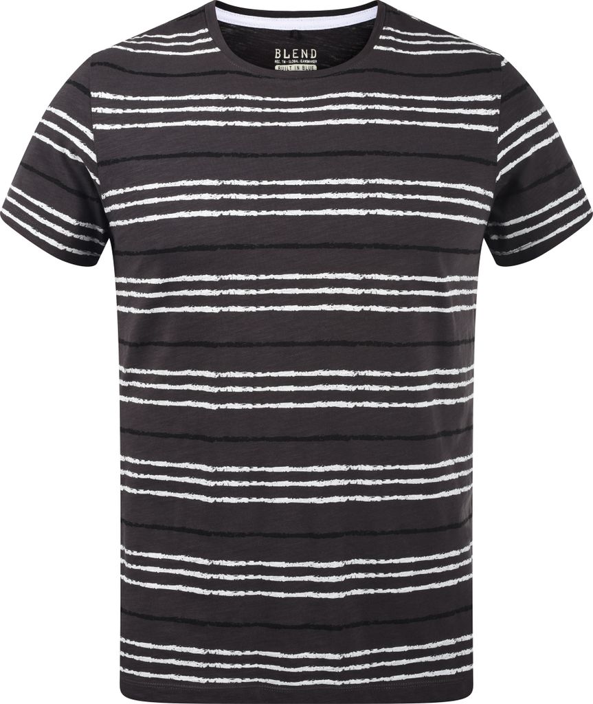 BLEND BHValle Herren T-Shirt Kurzarm Shirt mit Streifen und Rundhalsausschnitt aus 100% Baumwolle