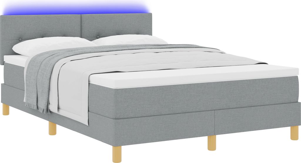 Best Möbel Bettrahmen, Boxspringbett mit Matratze & LED Hellgrau 140x200 cm Stoff - Klassische Betten CL37613
