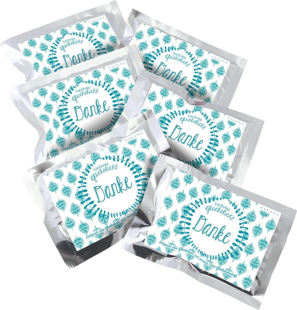 ORIGINAL Fortunas Glückslicht im Geschenkbeutel | Pattern Blatt | "Danke" | Kerze mit Überraschungsbotschaft als liebevolles Dankeschön | 6er-Set