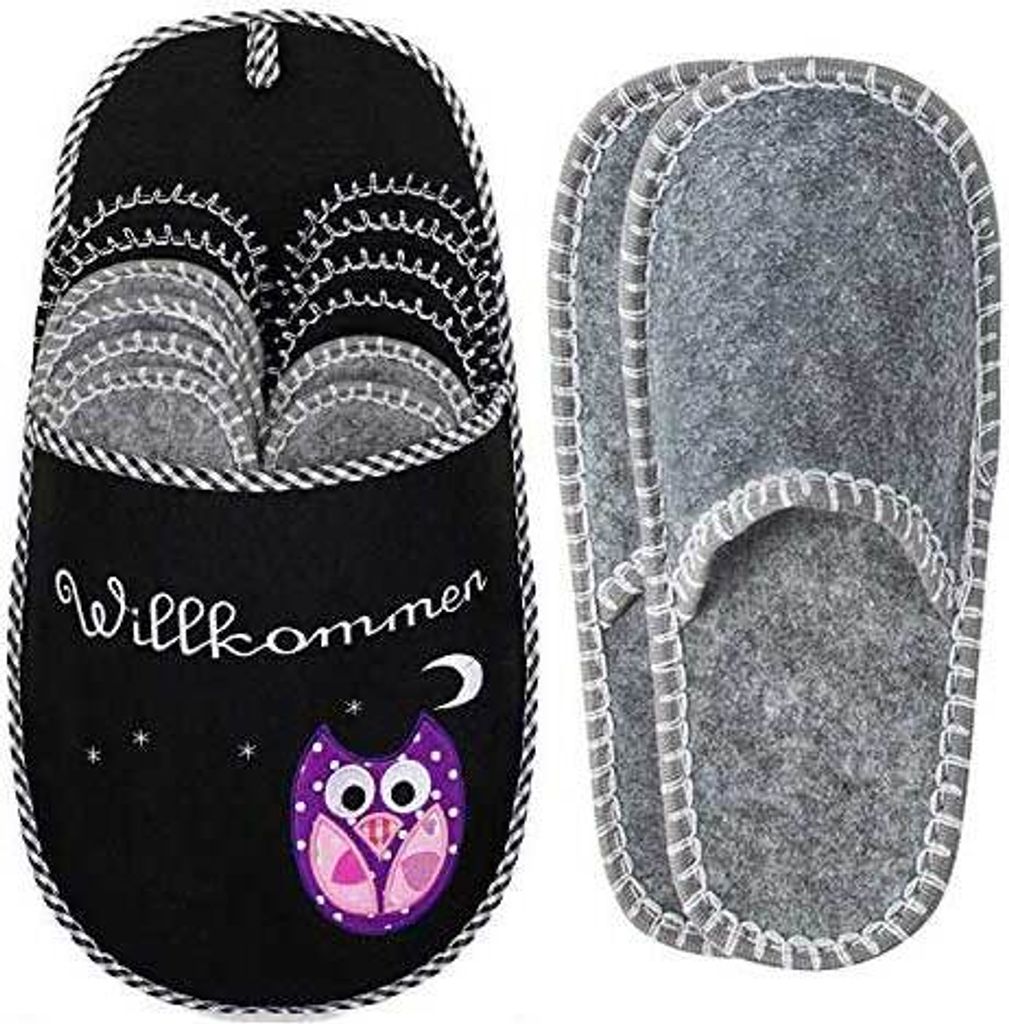ONVAYA® ABS Gästepantoffel | Eule | schwarz | 6er Set | Produktbild 