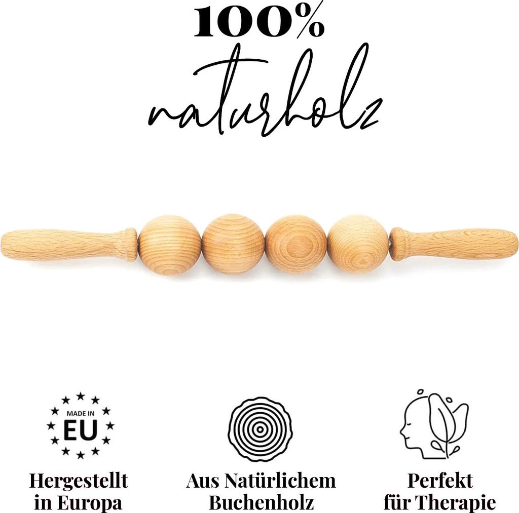 tuuli Anti Cellulite Massagegerät Massageroller Roller mit Griff Maderotherapie aus Holz