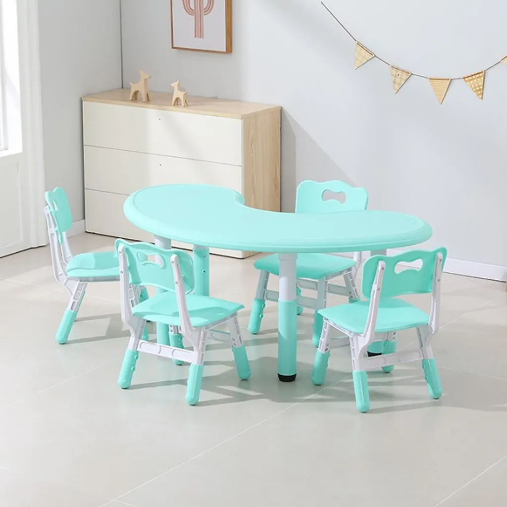 Scrivania per bambini regolabile in altezza (43-51 cm), scrivania per bambini 120 x 65 cm in plastica verde chiaro - tavolo a mezzaluna, tavolo a luna multifunzionale adatto a bambini e bambine di età compresa tra 2 e 10 anni - 6