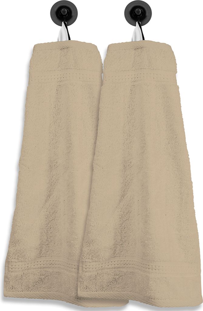 2 Gästetücher Gästehandtücher beige 30x50 cm Set Baumwolle Handtücher Frottee