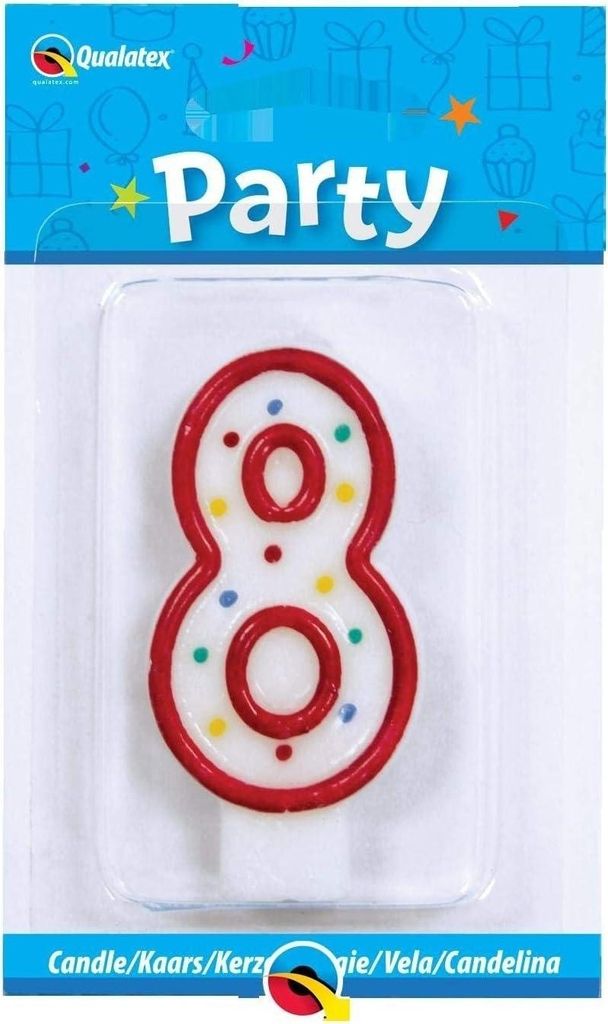 Qualatex - Punktemuster - Geburtstagskerze, 8 Geburtstag - Wachs SG27996 (Einheitsgröße) (Bunt)