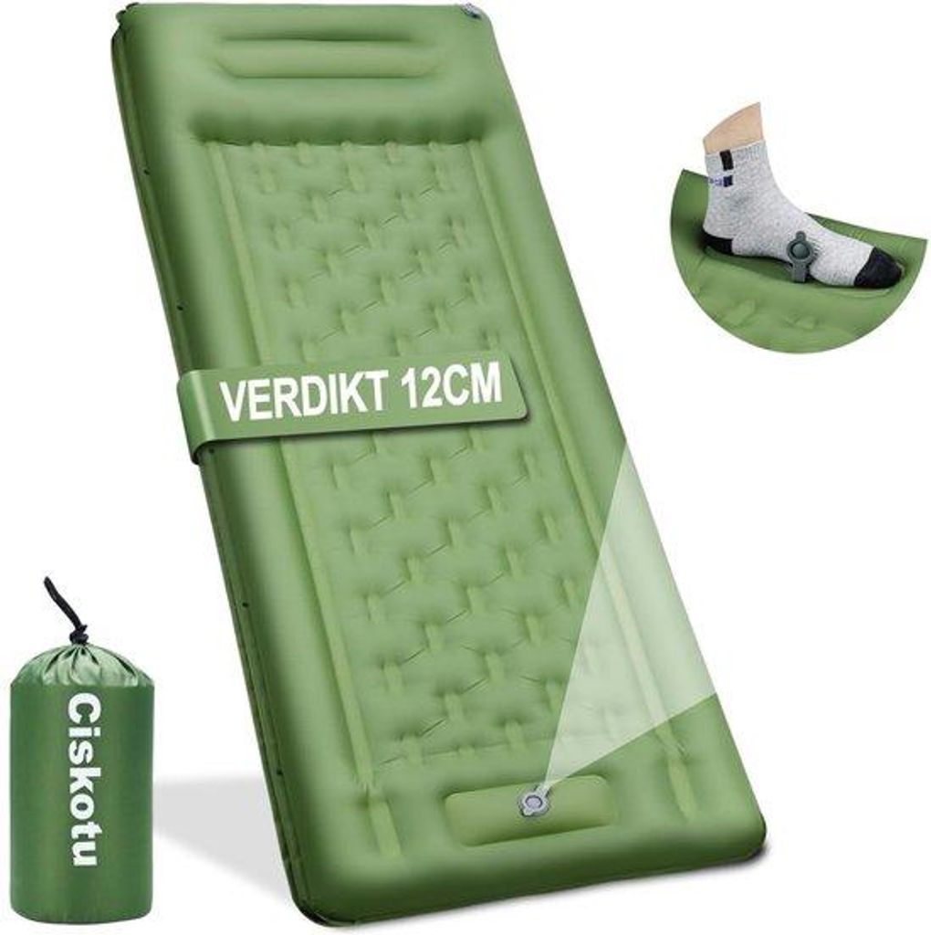 Isomatte Selbstaufblasend,12CM Luftmatratze Camping mit Fußpumpe,Outdoor Isomatte Camping Ultraleicht Kleines Packmaß Camping Schlafmatte Matratze