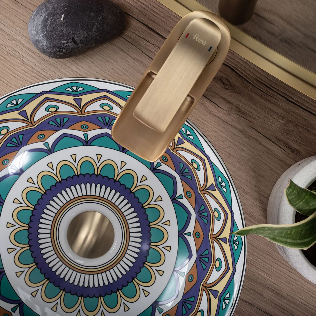 Rea Aztec Lavabo da Appoggio Rotondo 400mm | Ceramica Alta Qualità